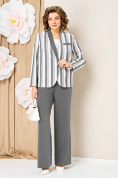 Блуза, брюки, жакет VOLNA 1466 серо-белый - фото 1