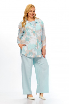 Блуза, брюки, топ Элль-стиль 2466 голубой_принт_цветы - фото 3