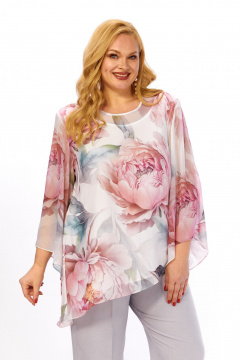 Блуза Элль-стиль 2467а белый_розовый_принт - фото 1