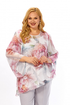 Блуза Элль-стиль 2467а белый_розовый_принт - фото 4