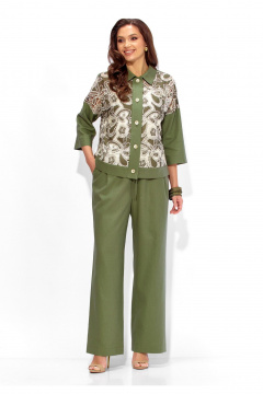 Брюки, жакет, топ TAiER 1437 олива - фото 1