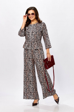 Блуза, брюки Taita plus 2615/2 леопард_черный+ клевер - фото 4