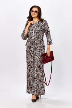 Блуза, брюки Taita plus 2615/2 леопард_черный+ клевер - фото 3