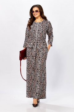 Блуза, брюки Taita plus 2615/2 леопард_черный+ клевер - фото 1