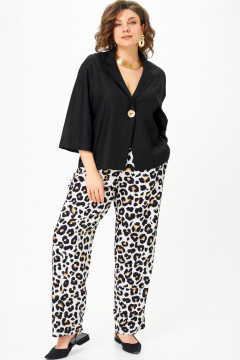 Брюки, жакет SOVA 11332 черный -леопард - фото 1