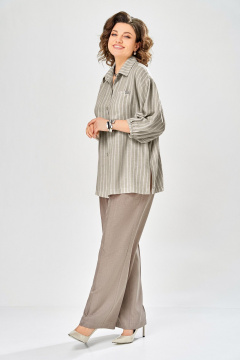 Блуза, брюки Ольга Стиль С-1017 хаки-коричневый - фото 3