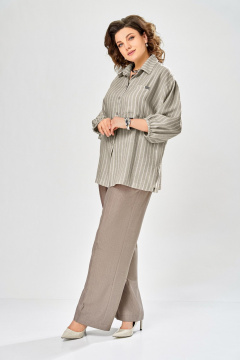 Блуза, брюки Ольга Стиль С-1017 хаки-коричневый - фото 2