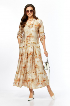 Жакет, кюлоты Taita plus 2535/3 абстракция_бежевый - фото 1