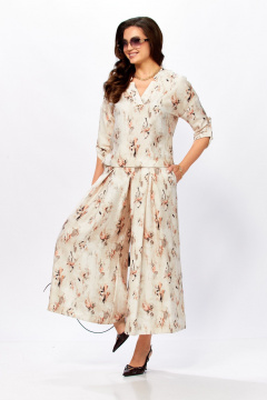 Жакет, кюлоты Taita plus 2535/1 абстракция_молоко - фото 3