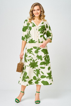 Блуза, юбка Твой имидж 2386 молочный_зеленый_принт - фото 3