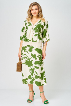 Блуза, юбка Твой имидж 2386 молочный_зеленый_принт - фото 1