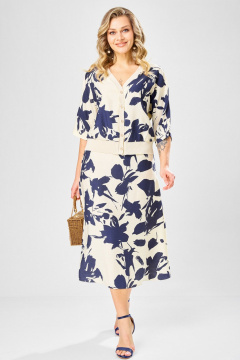 Блуза, юбка Твой имидж 2387 молочный_синий_принт - фото 3