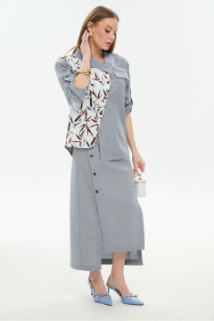 Жакет, юбка NikVa 975-3 серый_листья_мультиколор - фото 4
