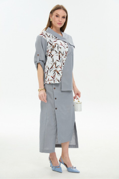 Жакет, юбка NikVa 975-3 серый_листья_мультиколор - фото 3