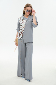 Брюки, жакет NikVa 978-3 серый_листья_мультиколор - фото 5