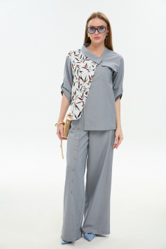 Брюки, жакет NikVa 978-3 серый_листья_мультиколор - фото 4