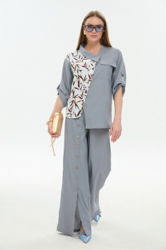 Брюки, жакет NikVa 978-3 серый_листья_мультиколор - фото 3