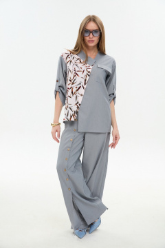 Брюки, жакет NikVa 978-3 серый_листья_мультиколор - фото 1