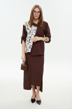 Жакет NikVa 902-15 шоколад_листья_мультиколор - фото 4
