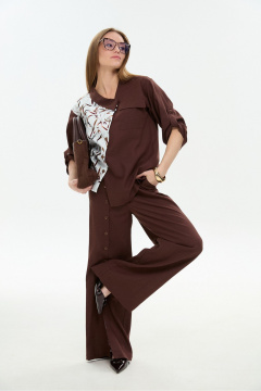 Брюки, жакет NikVa 978-4 шоколад_листья_мультиколор - фото 4