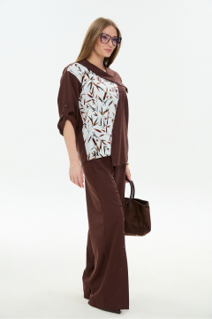 Брюки, жакет NikVa 978-4 шоколад_листья_мультиколор - фото 3