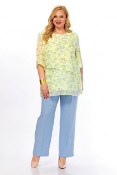 Блуза, брюки Элль-стиль 2465/1 лимонный_голубой - фото 1