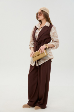 Брюки, жилет, рубашка NikVa 956-4 шоколад_песочные полосы - фото 3