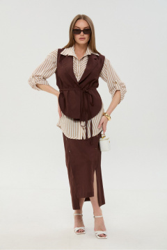 Жилет, рубашка, юбка NikVa 957-3 шоколад_песочные_полосы - фото 1