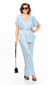 Блуза, брюки Ольга Стиль С-1023 голубой-полоска - фото 1