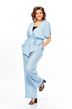 Блуза, брюки Ольга Стиль С-1023 голубой-полоска - фото 3