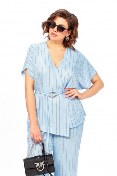 Блуза, брюки Ольга Стиль С-1023 голубой-полоска - фото 4