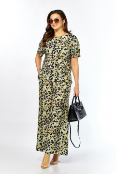 Блуза, брюки Taita plus 2611/4 леопард_хаки+черный - фото 3