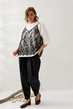 Блуза, брюки, футболка Ларс Стиль 1218  молочный-черный - фото 2