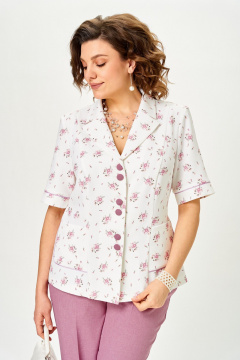 Брюки, жакет Aira Style 24252 пыльная_роза+ белый - фото 2