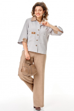 Брюки, жакет Aira Style 24255 серо-бежевый - фото 5