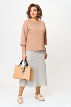 Блуза, юбка Anastasia м-1265 кофейный-клетка - фото 3