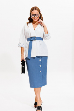 Жакет, юбка Anastasia м-1083 белый-деним - фото 2