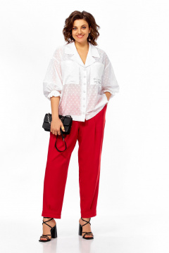 Блуза, брюки Ольга Стиль С-1024 белый-красный - фото 1