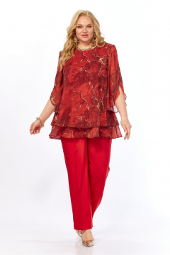 Блуза, брюки Элль-стиль 2213/16 красный_мрамор - фото 2