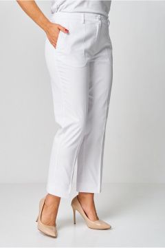 Классические прямые брюки из текстиля с стрелками и карманами БелЭльСтиль 586-2 87 22 белый_джинс - фото 4