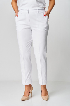 Классические прямые брюки из текстиля с стрелками и карманами БелЭльСтиль 586-2 87 22 белый_джинс - фото 2