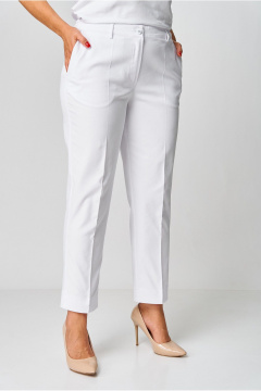 Классические прямые брюки из текстиля с стрелками и карманами БелЭльСтиль 586-2 87 22 белый_джинс - фото 1