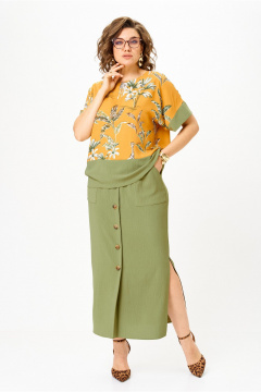 Блуза, юбка Anastasia м-1361 олива_принт - фото 5