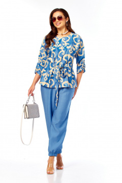 Блуза, брюки Taita plus 2608/1 абстракция/индиго_беж - фото 3