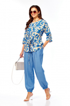 Блуза, брюки Taita plus 2608/1 абстракция/индиго_беж - фото 2
