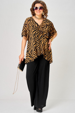 Блуза EVA GRANT 198-1 принт_зебра_кофе - фото 3