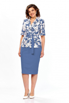 Жакет, юбка Милора-стиль 1361 синие_цветы - фото 1