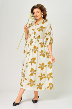 Платье Милора-стиль 1451 молочный/горчичные цветы - фото 1