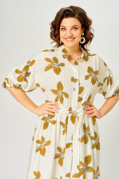 Платье Милора-стиль 1451 молочный/горчичные цветы - фото 3