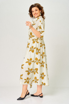Платье Милора-стиль 1451 молочный/горчичные цветы - фото 2